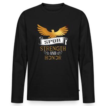 HONNEUR ET FORCE FORCE ET HONNEUR DE LA LÉGION ROMAINE - T-shirt manches longues Premium bio Homme - noir - Devant - Nico (187cm)