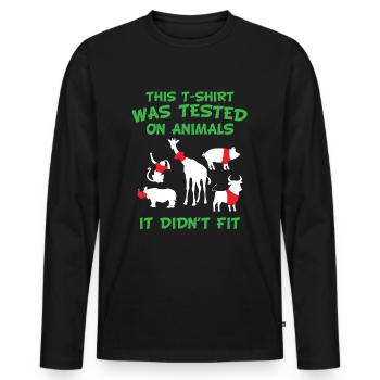 This t-shirt was tested on animals - it didn't fit - Men's Premium Organic Long Sleeve Shirt - black - Front - Nico (187cm)