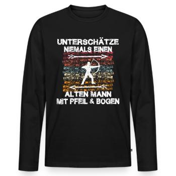 Alter Mann Bogenschütze Bogenschießen Pfeil Bogen - Männer Premium Bio Langarmshirt - Schwarz - Vorne - Nico (187cm)