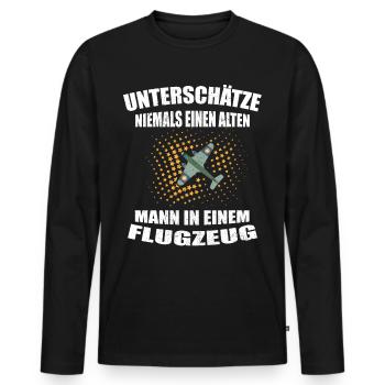 Alter Mann im Flugzeug alter Pilot Piloten Design - Männer Premium Bio Langarmshirt - Schwarz - Vorne - Nico (187cm)