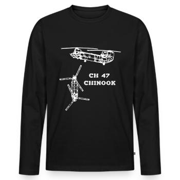 CH 47 Chinook Transport Hélicoptère Militaire - T-shirt manches longues Premium bio Homme - noir - Devant - Nico (187cm)