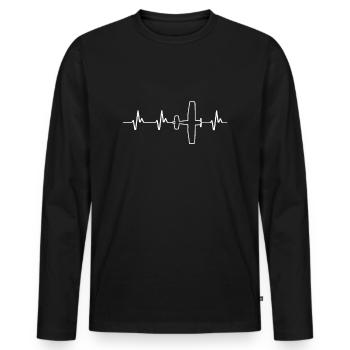Heartbeat airplane My heart beats for airplanes - Men's Premium Organic Long Sleeve Shirt - black - Front - Nico (187cm)