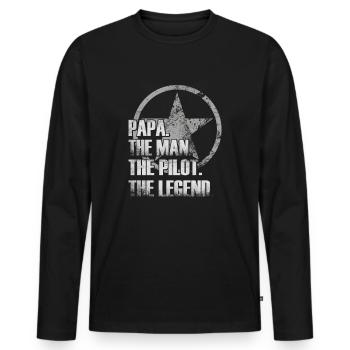 Papa The Man The Pilot The Legend Father Pilot - Men's Premium Organic Long Sleeve Shirt - black - Front - Nico (187cm)