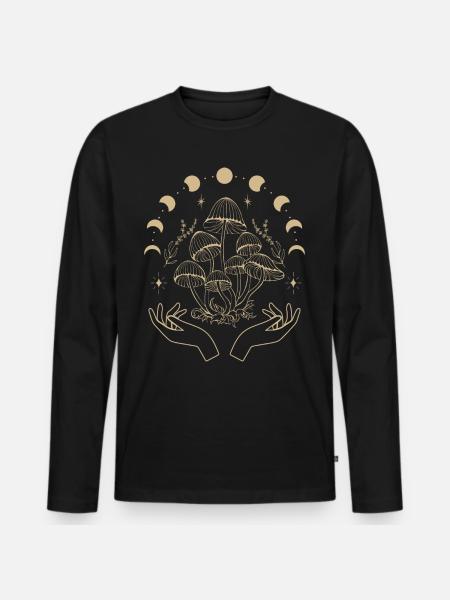 Boho Pilze & Minimalismus Goblincore Aesthetic - Männer Premium Bio Langarmshirt - Schwarz