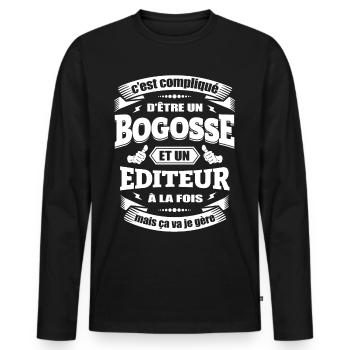 BOGOSSE ET ÉDITEUR - T-shirt manches longues Premium bio Homme - noir - Devant - Nico (187cm)
