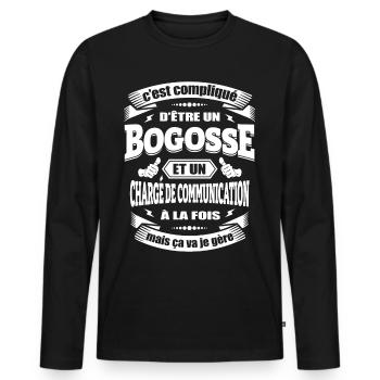 BOGOSSE ET CHARGE DE COMMUNICATION - T-shirt manches longues Premium bio Homme - noir - Devant - Nico (187cm)