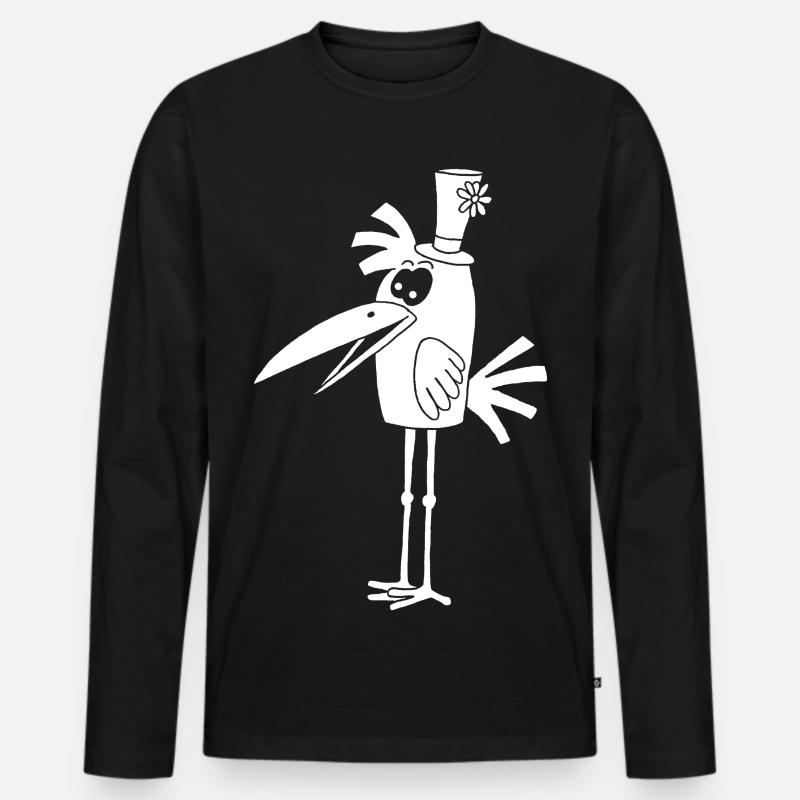 Weißer Vogel und sein Hut - Männer Premium Bio Langarmshirt - Schwarz