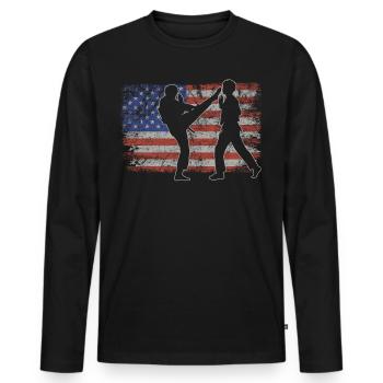 Capoeira Retro USA Flag Martial Arts 4th of July - Men's Premium Organic Long Sleeve Shirt - black - Front - Nico (187cm)