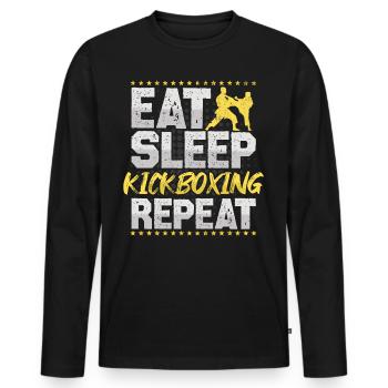 Thai Kickboxen Eat Sleep Repeat Kampfsport Hobby - Männer Premium Bio Langarmshirt - Schwarz - Vorne - Nico (187cm)