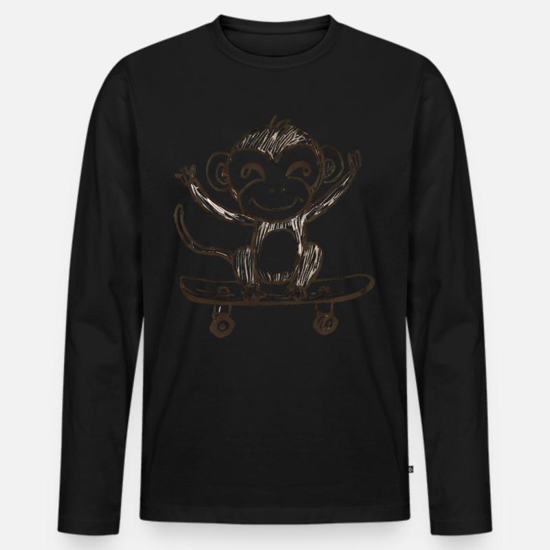 Affe auf Skateboard - Männer Premium Bio Langarmshirt - Schwarz