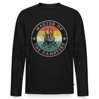 Retro Camp Master Of The Campfire Shirt Funny Pun - Men's Premium Organic Long Sleeve Shirt - black - Front - Nico (187cm)