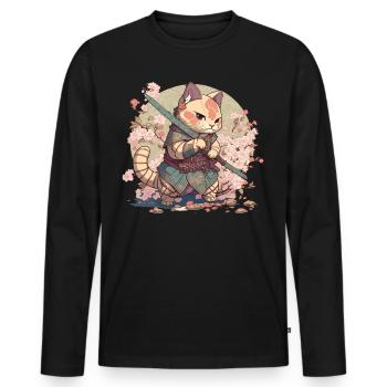 Samurai Katze Kawaii Japanische Ninja Katze - Männer Premium Bio Langarmshirt - Schwarz - Vorne - Nico (187cm)
