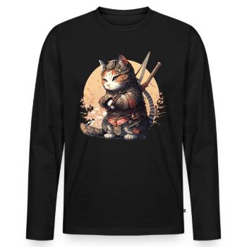 Samurai Katze Kawaii Japanische Ninja Katze - Männer Premium Bio Langarmshirt - Schwarz - Vorne - Nico (187cm)