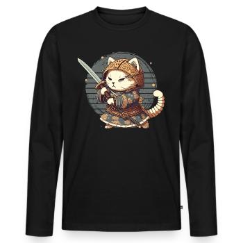Samurai Cat Kawaii Japanese Ninja Cat - Men's Premium Organic Long Sleeve Shirt - black - Front - Nico (187cm)