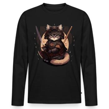Samurai Katze Kawaii Japanische Ninja Katze - Männer Premium Bio Langarmshirt - Schwarz - Vorne - Nico (187cm)