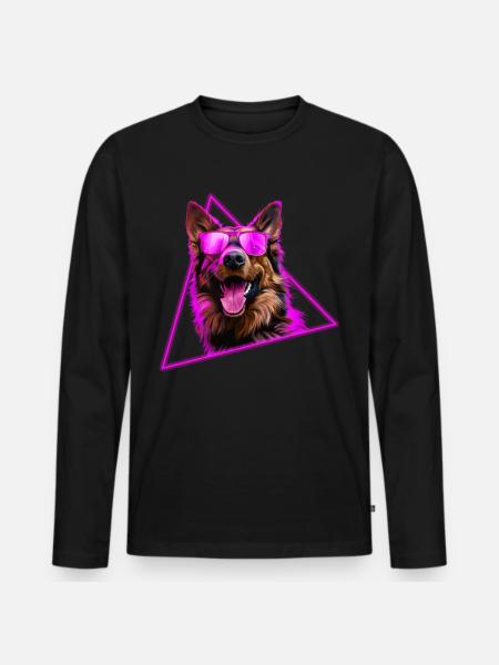 German Shepherd With Sunglasses - Men's Premium Organic Long Sleeve Shirt - black