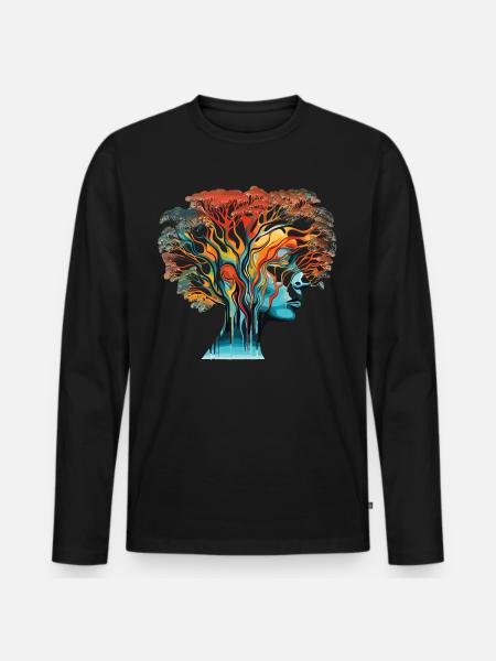 Optical Illusion Head-Tree - Men's Premium Organic Long Sleeve Shirt - black