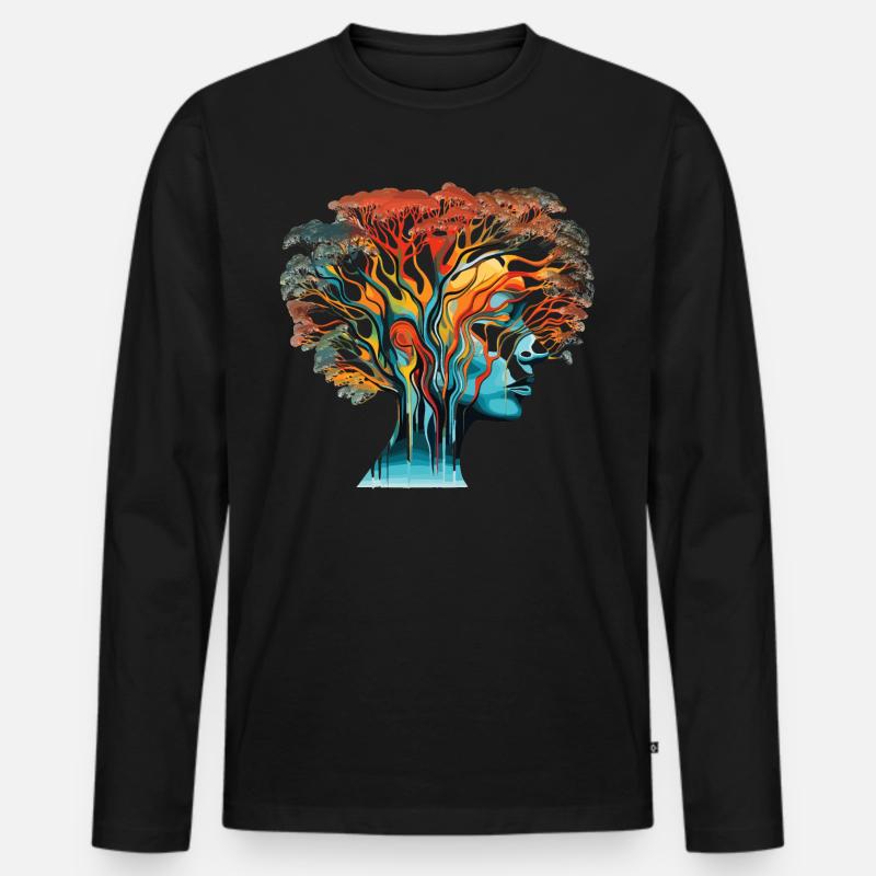 Optische Täuschung Kopf-Baum - Männer Premium Bio Langarmshirt - Schwarz