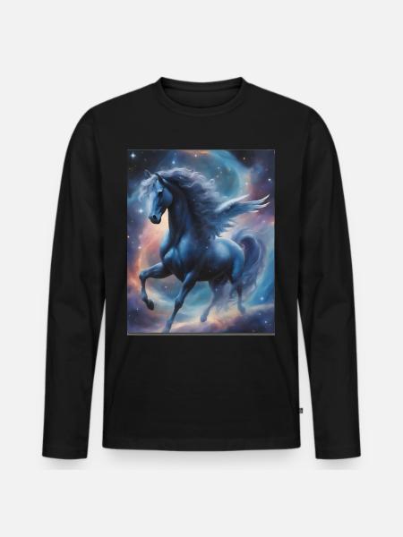 Pegasos (Pegasus) dans l’espace - Weltenwanderer - T-shirt manches longues Premium bio Homme - noir