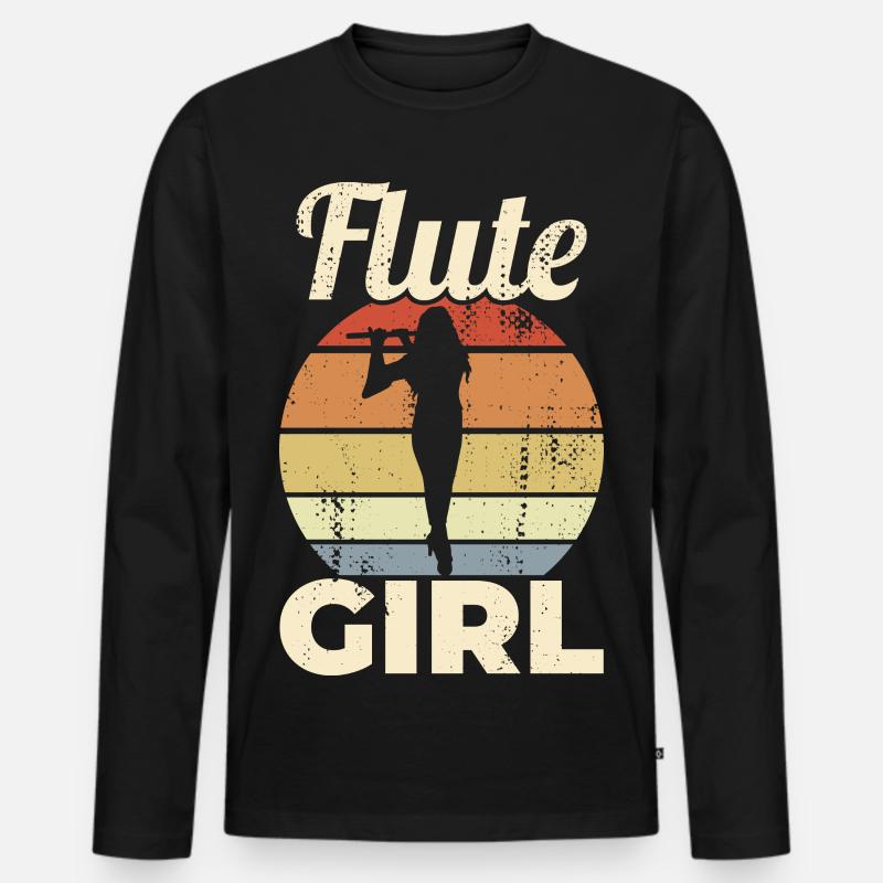 Lustiges Flöten Mädchen - Männer Premium Bio Langarmshirt - Schwarz