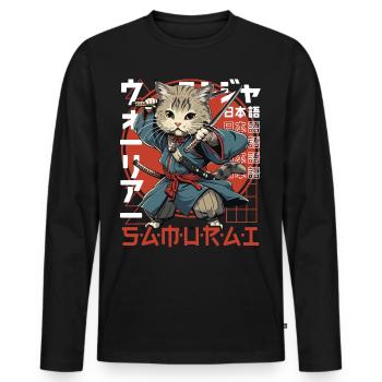 Samurai Cat Kawaii Japanese Ninja Cat - Men's Premium Organic Long Sleeve Shirt - black - Front - Nico (187cm)