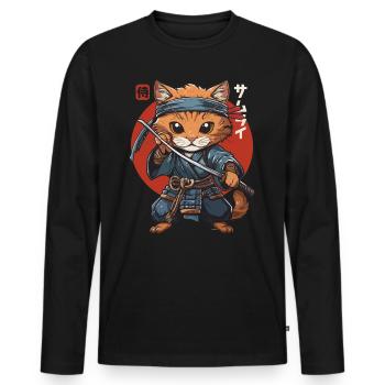 Samurai Cat Kawaii Japanische Ninja Katze - Männer Premium Bio Langarmshirt - Schwarz - Vorne - Nico (187cm)