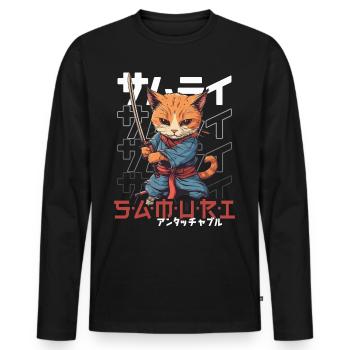 Samurai Cat Kawaii Japanische Ninja Katze - Männer Premium Bio Langarmshirt - Schwarz - Vorne - Nico (187cm)