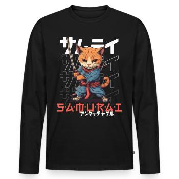 Samurai Cat Kawaii Japanese Ninja Cat - Men's Premium Organic Long Sleeve Shirt - black - Front - Nico (187cm)