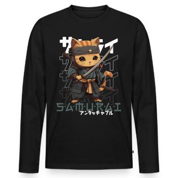 Samurai Cat Kawaii Japanese Ninja Cat - Men's Premium Organic Long Sleeve Shirt - black - Front - Nico (187cm)