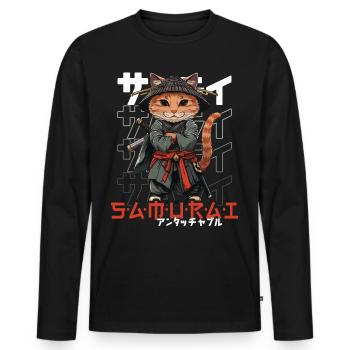 Samurai Cat Kawaii Japanese Ninja Cat - Men's Premium Organic Long Sleeve Shirt - black - Front - Nico (187cm)