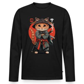 Samurai Cat Kawaii Japanische Ninja Katze - Männer Premium Bio Langarmshirt - Schwarz - Vorne - Nico (187cm)