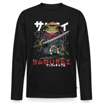 Samurai Frog Kawaii Japanische Ninja Frosch - Männer Premium Bio Langarmshirt - Schwarz - Vorne - Nico (187cm)