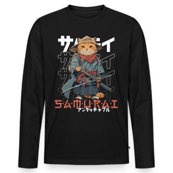Samurai Cat Kawaii Japanische Ninja Katze - Männer Premium Bio Langarmshirt - Schwarz - Vorne - Nico (187cm)