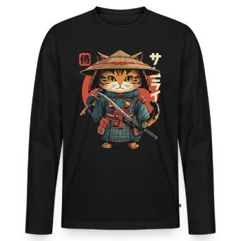 Samurai Cat Kawaii Japanische Ninja Katze - Männer Premium Bio Langarmshirt - Schwarz - Vorne - Nico (187cm)