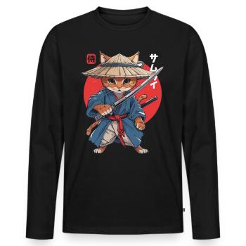 Samurai Cat Kawaii Japanische Ninja Katze - Männer Premium Bio Langarmshirt - Schwarz - Vorne - Nico (187cm)
