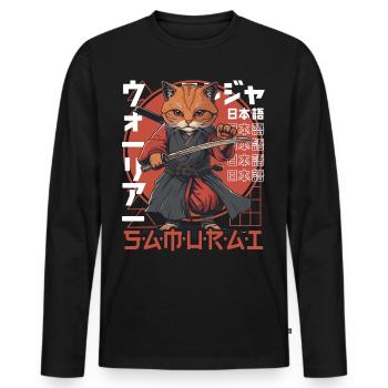 Samurai Cat Kawaii Japanische Ninja Katze - Männer Premium Bio Langarmshirt - Schwarz - Vorne - Nico (187cm)