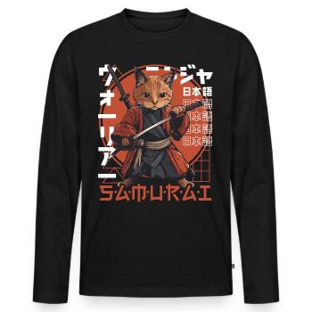 Samurai Cat Kawaii Japanische Ninja Katze - Männer Premium Bio Langarmshirt - Schwarz - Vorne - Nico (187cm)