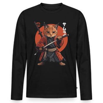 Samurai Cat Kawaii Japanische Ninja Katze - Männer Premium Bio Langarmshirt - Schwarz - Vorne - Nico (187cm)