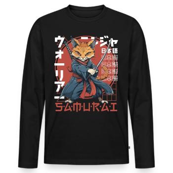 Samurai Cat Kawaii Japanische Ninja Katze - Männer Premium Bio Langarmshirt - Schwarz - Vorne - Nico (187cm)