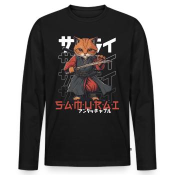 Samurai Cat Kawaii Japanese Ninja Cat - Men's Premium Organic Long Sleeve Shirt - black - Front - Nico (187cm)