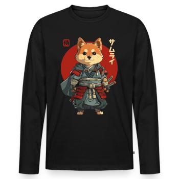 Samurai Dog Kawaii Japanische Ninja Shiba Inu - Männer Premium Bio Langarmshirt - Schwarz - Vorne - Nico (187cm)