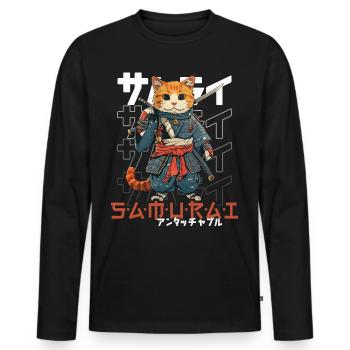 Samurai Cat Kawaii Japanese Ninja Cat - Men's Premium Organic Long Sleeve Shirt - black - Front - Nico (187cm)
