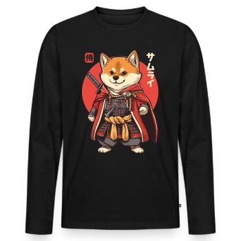 Samurai Dog Kawaii Japanese Ninja Shiba Inu - Men's Premium Organic Long Sleeve Shirt - black - Front - Nico (187cm)