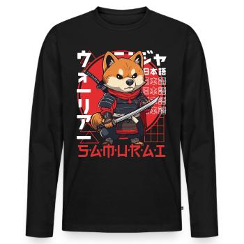 Samurai Dog Kawaii Japanische Ninja Shiba Inu - Männer Premium Bio Langarmshirt - Schwarz - Vorne - Nico (187cm)