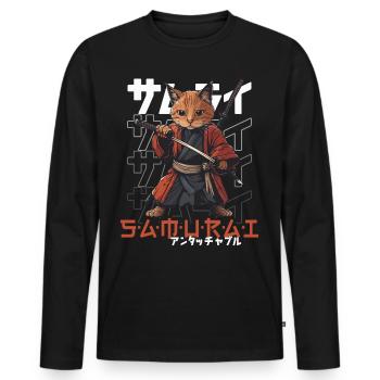 Chat Samouraï Chat Ninja Japonais Kawaii - T-shirt manches longues Premium bio Homme - noir - Devant - Nico (187cm)