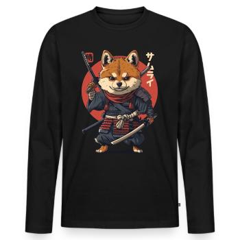 Samurai Dog Kawaii Japanese Ninja Shiba Inu - Men's Premium Organic Long Sleeve Shirt - black - Front - Nico (187cm)