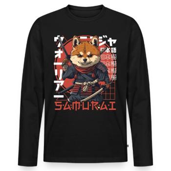 Samurai Dog Kawaii Japanese Ninja Shiba Inu - Men's Premium Organic Long Sleeve Shirt - black - Front - Nico (187cm)