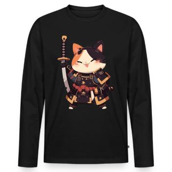 Samurai Cat Kawaii Japanische Ninja Cat - Männer Premium Bio Langarmshirt - Schwarz - Vorne - Nico (187cm)