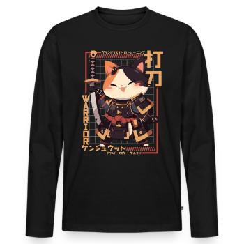 Samurai Cat Kawaii Japanese Ninja Cat - Men's Premium Organic Long Sleeve Shirt - black - Front - Nico (187cm)
