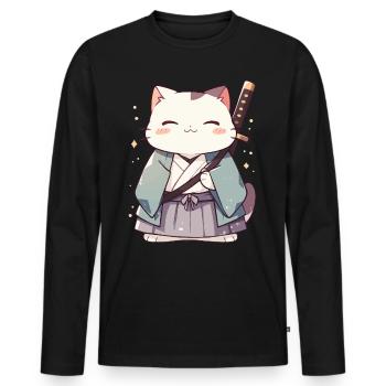 Samurai Cat Kawaii Japanese Ninja Cat - Men's Premium Organic Long Sleeve Shirt - black - Front - Nico (187cm)